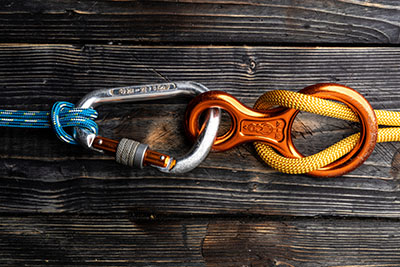 climbing gear on wooden desk